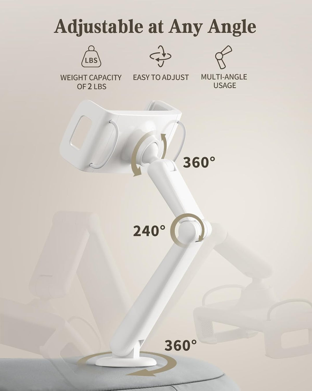 SAIJI Tablet Kissen Halter, 360° Verstellbarer ipad Halterung Bett mit flexiblem doppelachsigem Arm,
