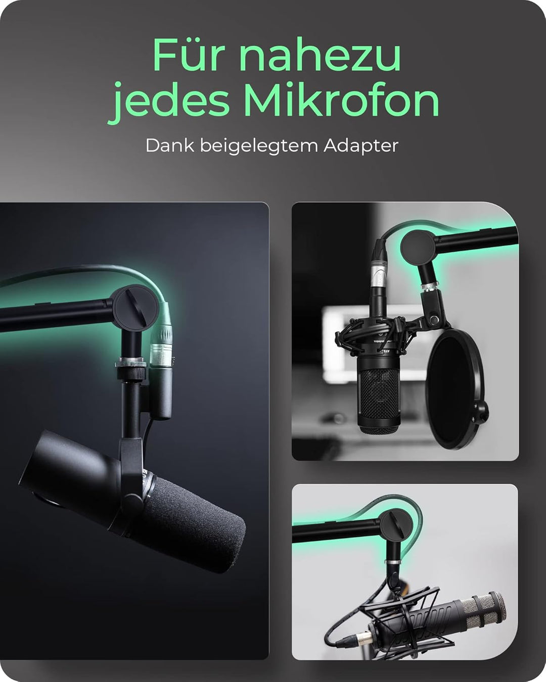 ICY BOX Professioneller Mikrofon-Arm mit Tischhalterung, 360 degree drehbar, 3/8 '' bis 5/8 '' Adapt
