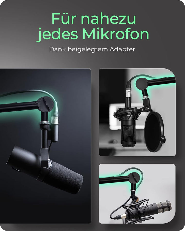 ICY BOX Professioneller Mikrofon-Arm mit Tischhalterung, 360 degree drehbar, 3/8 '' bis 5/8 '' Adapt