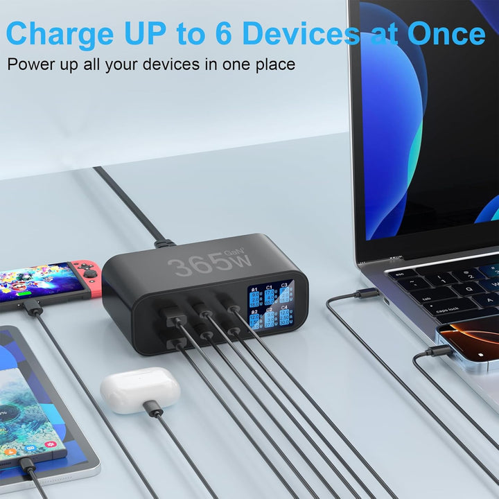365W USB C Ladegerät Mehrfach mit LED Anzeige, YSYFAD 6-Port GAN USB Ladestation PD USBC Netzteil QC