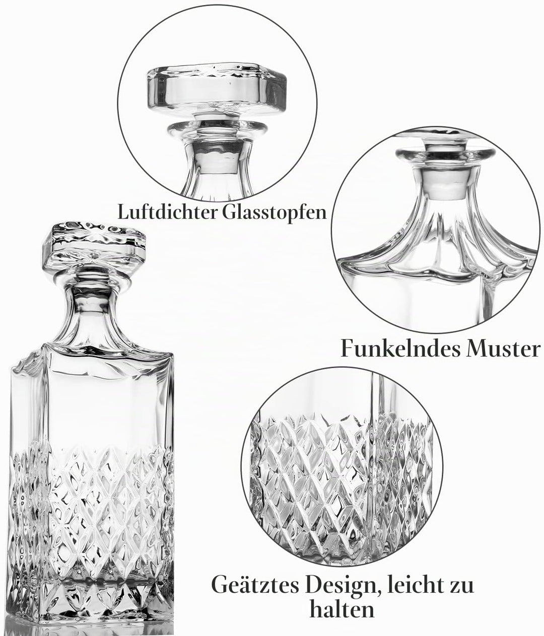 LIGHTEN LIFE Whisky-Dekanter 849, ml bleifreier Whisky Karaffe mit Stopfen in Geschenkbox,Kristall-S