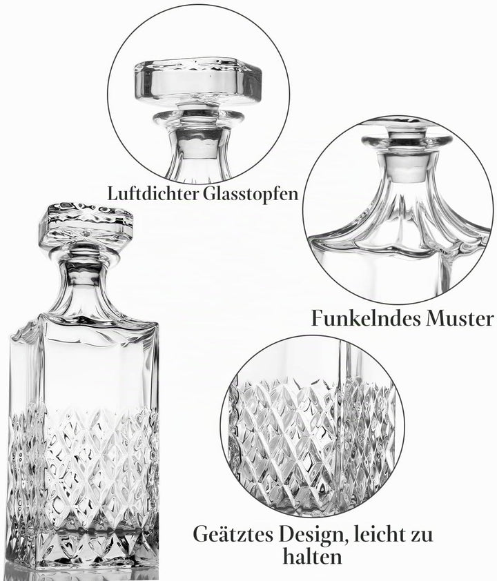 LIGHTEN LIFE Whisky-Dekanter 849, ml bleifreier Whisky Karaffe mit Stopfen in Geschenkbox,Kristall-S