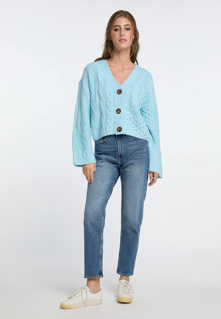 IZIA Cropped Strickjacke Damen 19025285 XS-S Hellblau, XS-S Hellblau