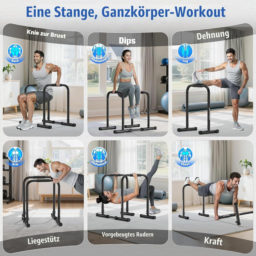 Sportsroyals Dip Barren Testsieger,300 kg Tragkraft Dip Stange &amp; Dip Bar,Doppel Sicherung,Funktional
