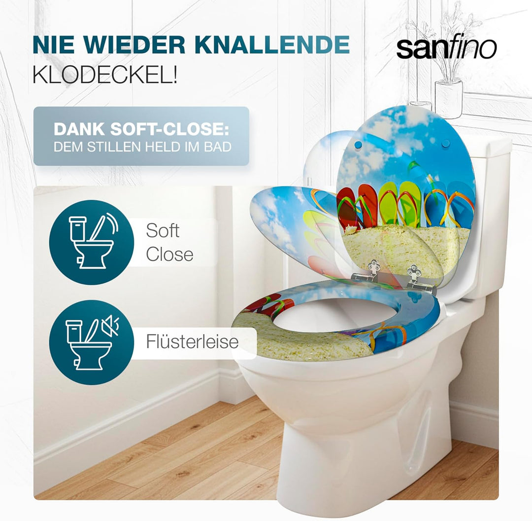 SANFINO® Premium WC Sitz mit Absenkautomatik – hochwertige Toilettendeckel aus Holz, viele bunte Mot