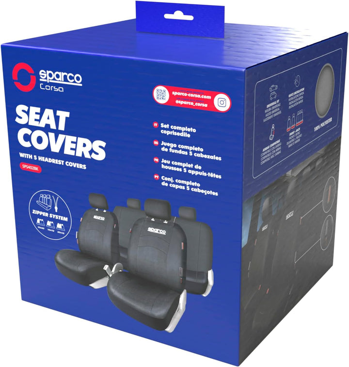SPARCO SPCS402BK Schonbezüge-Kompletteset von 5 Kopfstützen, Schwarz 402 INTL SPC 402 SCHWARZ, 402 I