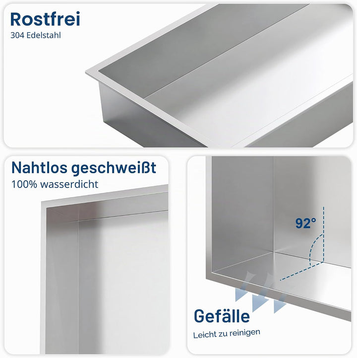 Neodrain Wandnische Dusche Edelstahl Duschnische Einbaunische Lagerung für Badezimmer 75 x 30 cm, Ge