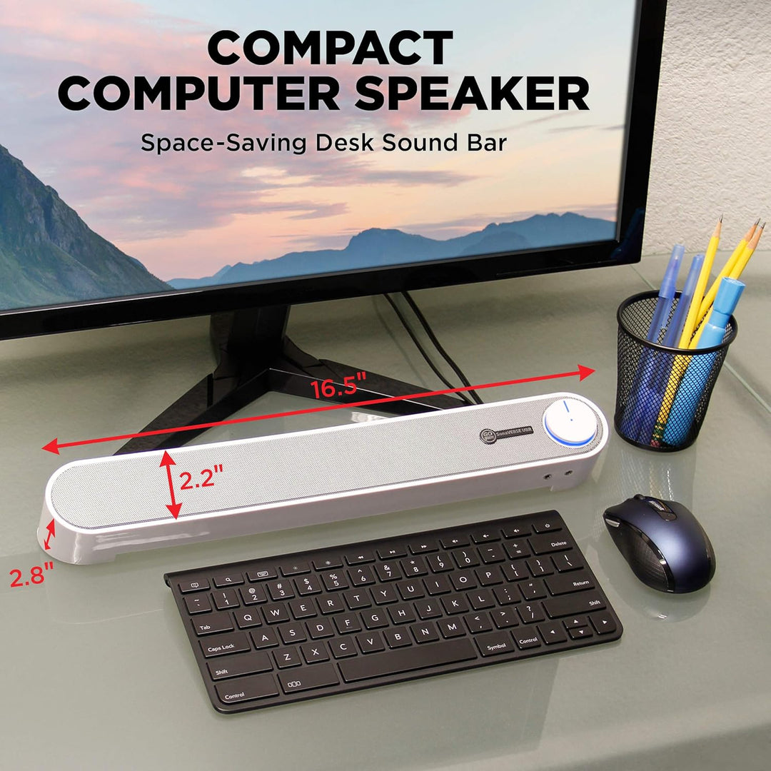 GOgroove Soundbar für PC Lautsprecher für Computer: Tragbarer 2.0 Stereo Speaker mit Eingebauten Sou