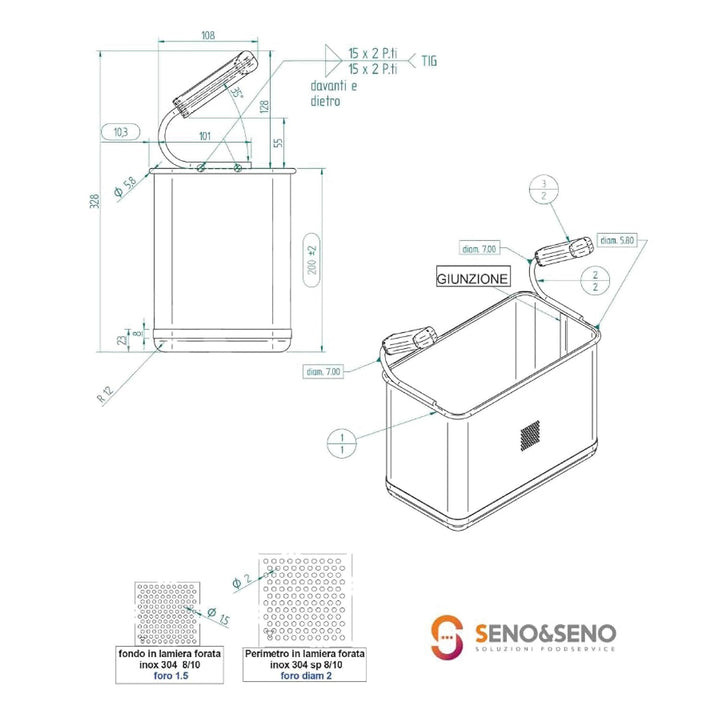 SENO & SENO Universeller Nudelkocher 1/3 aus Edelstahl 29 x 16 x 20 cm – ergonomischer Klappgriff –