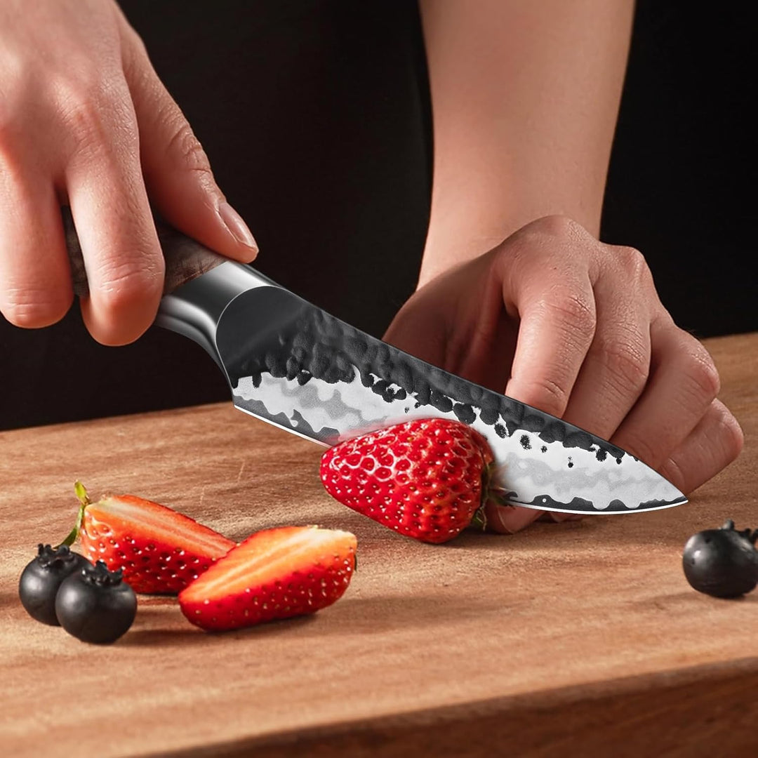 SHAN ZU 9 cm Gemüsemesser, Handgeschmiedetes Japanisches Obstmesser 7 Schichten Hochwertigem Carbon
