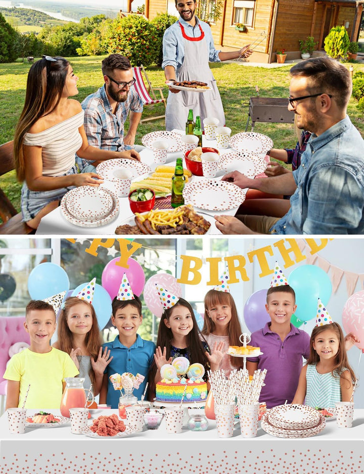 Nkaiso Partygeschirr Kindergeburtstag, 126 Stück Rotgold Pappteller Kindergeburtstag Mädchen Party S