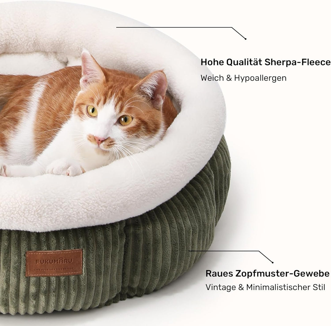 FUKUMARU Katzenbett waschbar Katzen Bettchen, 48x48x20cm Katzenkorb mit erhöhtem Rand, weiches Bett