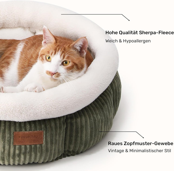 FUKUMARU Katzenbett waschbar Katzen Bettchen, 48x48x20cm Katzenkorb mit erhöhtem Rand, weiches Bett