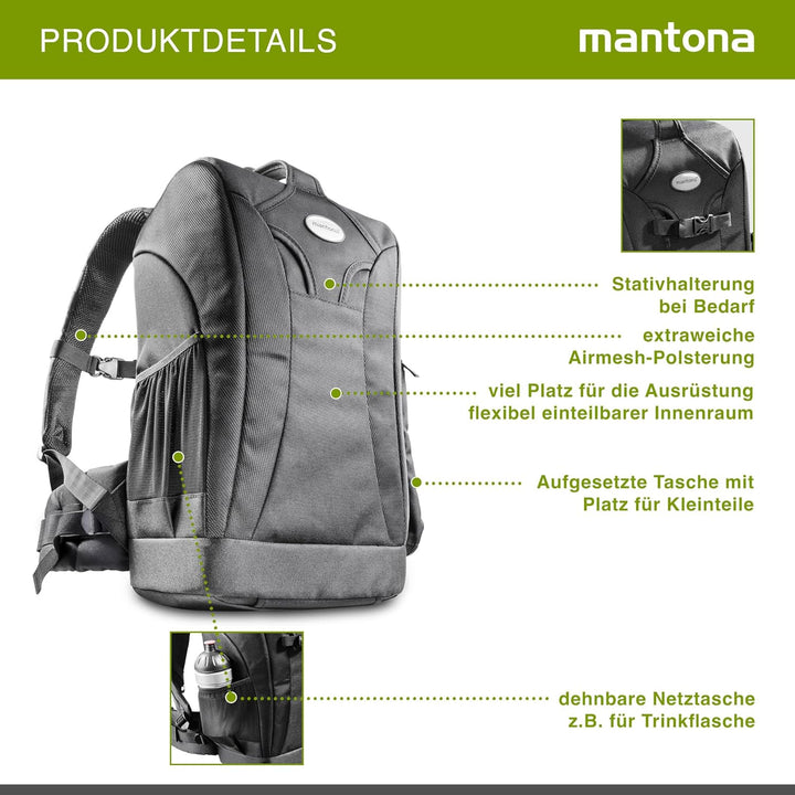 Mantona Trekking Fotorucksack – DSLR Kamerarucksack Kameratasche mit Regenschutz Schwarz Trekking Ru