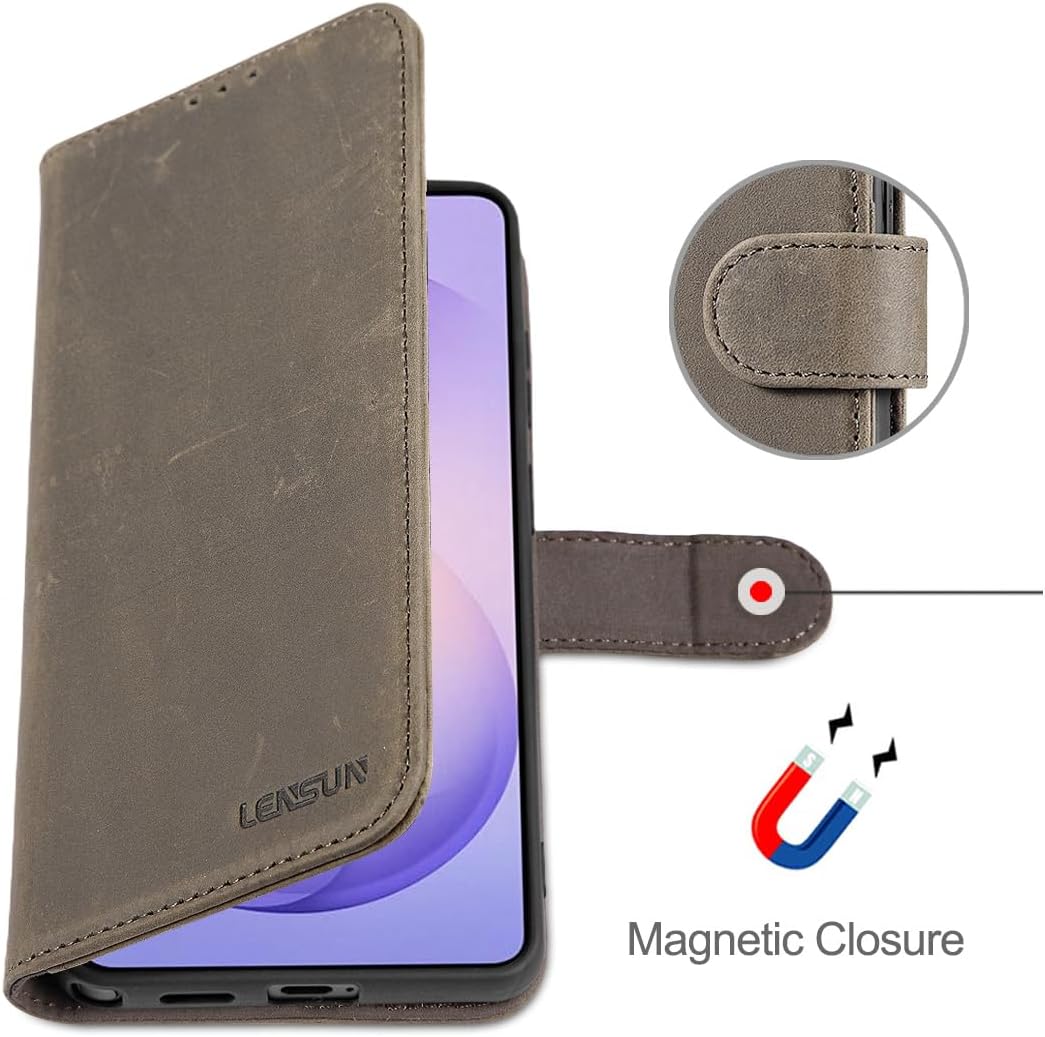LENSUN Lederhülle für Samsung Galaxy S26 Ultra, Handyhülle [Echtes Leder][RFID Schutz][Kartenfach] E