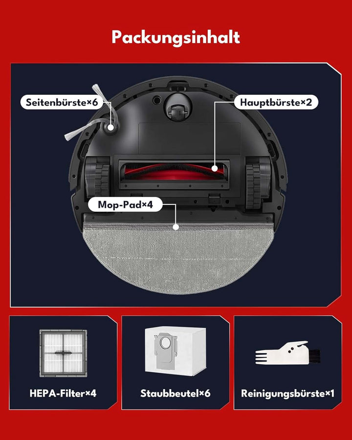 24 Stück Ersatzteile Set für Roborock Q10 X5+ Robot Staubsauger, Zubehörsets mit 2 Hauptbürste, 6 Se
