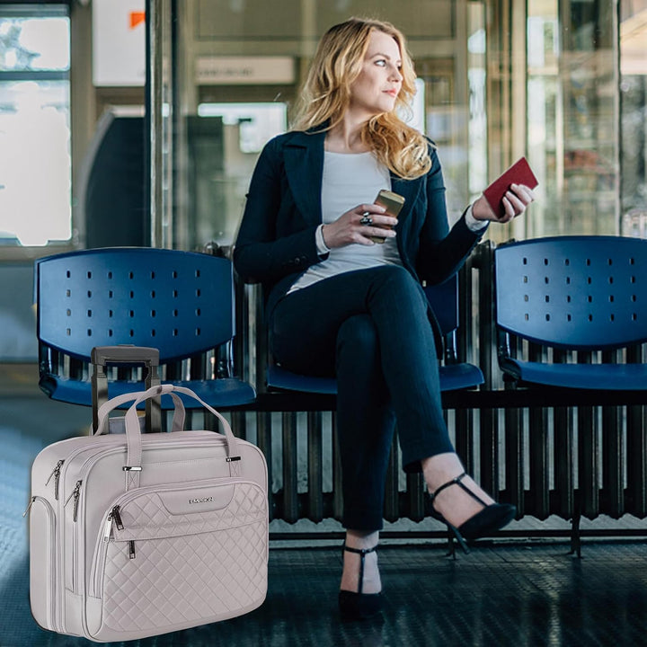 EMPSIGN Trolley Business Rolling Laptop mit Rädern, Rolling Laptoptasche für Frauen passt bis zu 15.