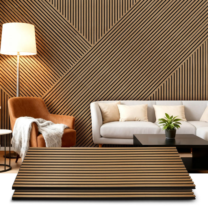 Akustikpaneele Holz 120×60 cm – 2 Stück Holzwandpaneele, Wandpaneele Holzoptik für Wand & Deckenverk