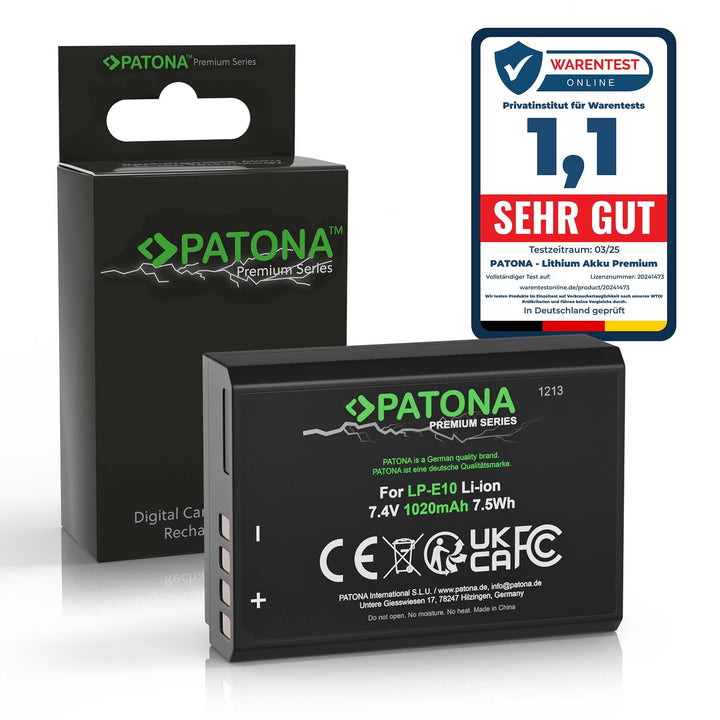 PATONA LP-E10 Premium Akku 1020mAh Ersatzakku kompatibel mit Canon EOS 1100D 1200D 1300D 2000D 4000D