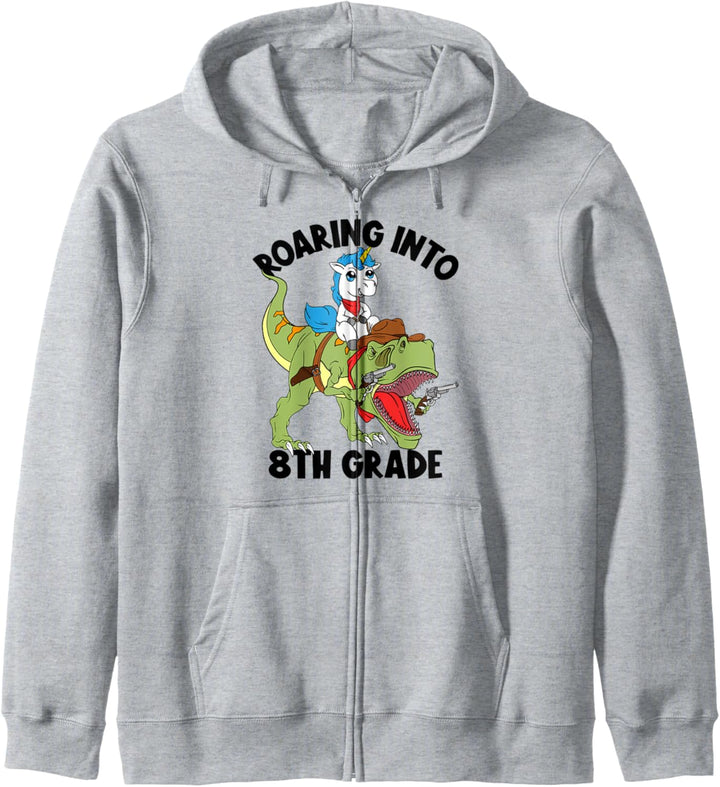 Roaring Into 8th Grade Kinder Jungen Jungen Dinosaurier Back To School Kapuzenjacke