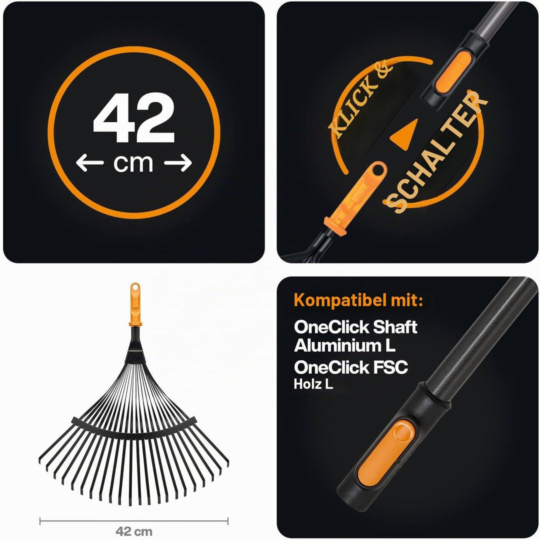 Fiskars OneClick Metall-Fächerbesen, Robuster Rasenrechen-Aufsatz zum Entfernen von Moos und Rasenfi