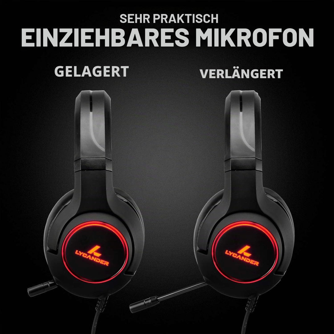 LYCANDER Gaming-Headset mit Mikrofon und LED-Licht, 3,5 mm Eingang, für PC, PS4, Xbox One, Nintendo