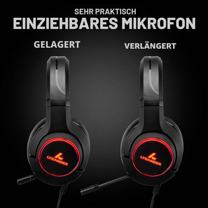 LYCANDER Gaming-Headset mit Mikrofon und LED-Licht, 3,5 mm Eingang, für PC, PS4, Xbox One, Nintendo