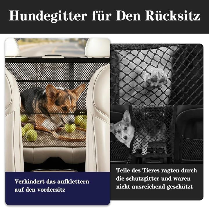 Hundegitter Auto,Schutznetz tür Ohne Bohren für Das Auto mit Aufbewahrungstaschen,Sicherheitsbarrier