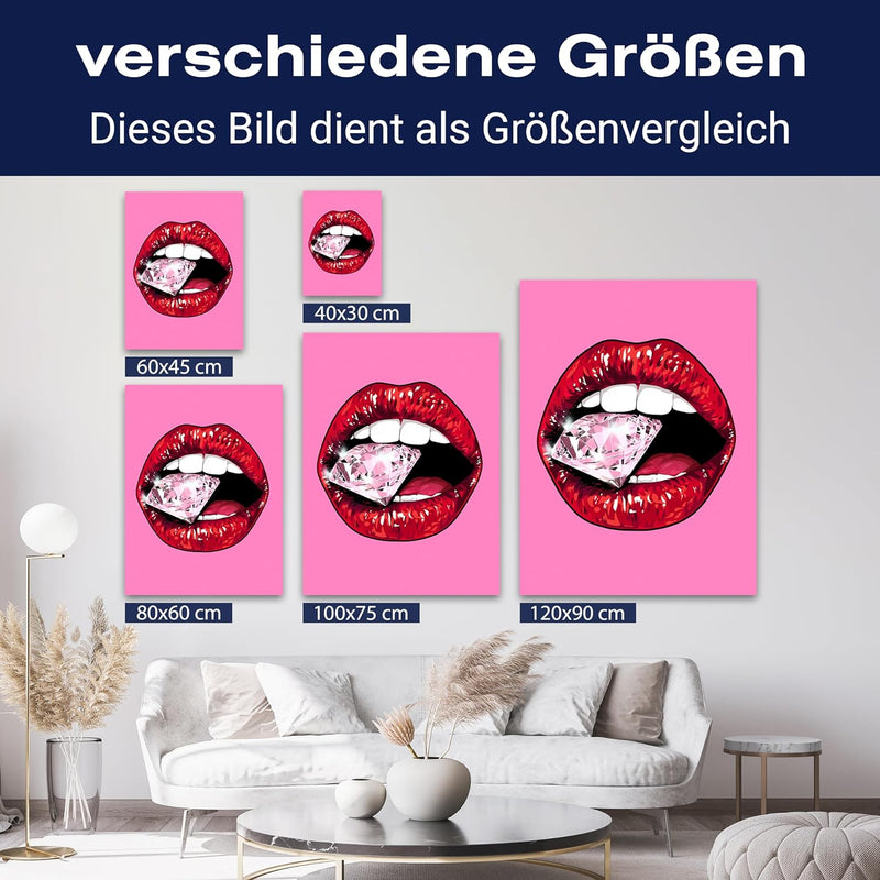 wandmotiv24 Leinwandbild 260 g/m² - Kunstdruck auf Leinwand - Wandkunst - Wandbild mit Frauen Lippen