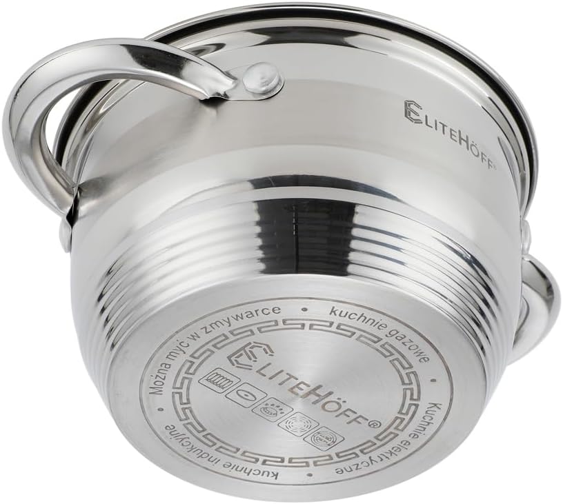 EliteHoff Kochtopf, 7-Lagen Edelstahl Topf Induktion Kochtöpfe Nudeltopf Suppentopf mit Glasdeckel f