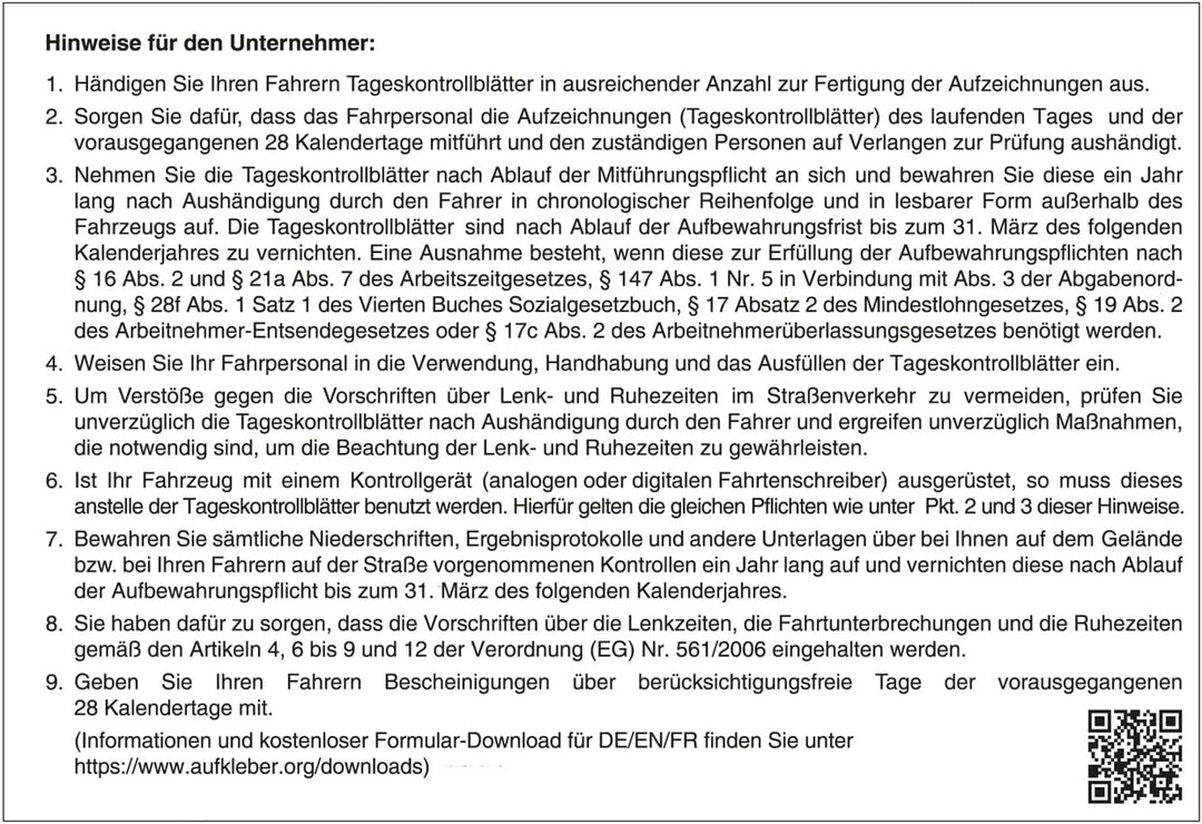20 Persönliche Kontrollbücher DIN A5 quer, Tageskontrollblätter, Fahrtenkontrollbuch, Kontrollblätte
