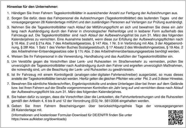 20 Persönliche Kontrollbücher DIN A5 quer, Tageskontrollblätter, Fahrtenkontrollbuch, Kontrollblätte