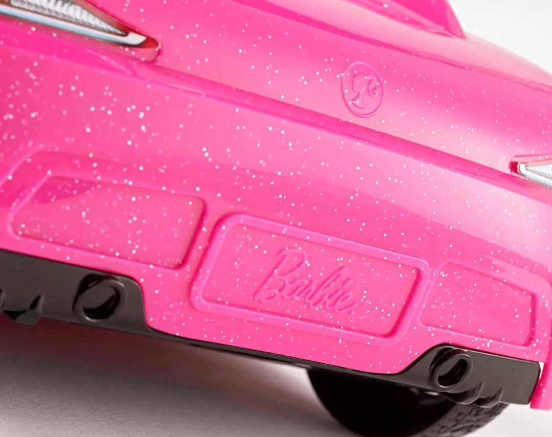 Barbie Puppe und Cabrio in rosa mit Glitzer, realistische Reifen und Barbie Logo, Spielzeug ab 3 Jah