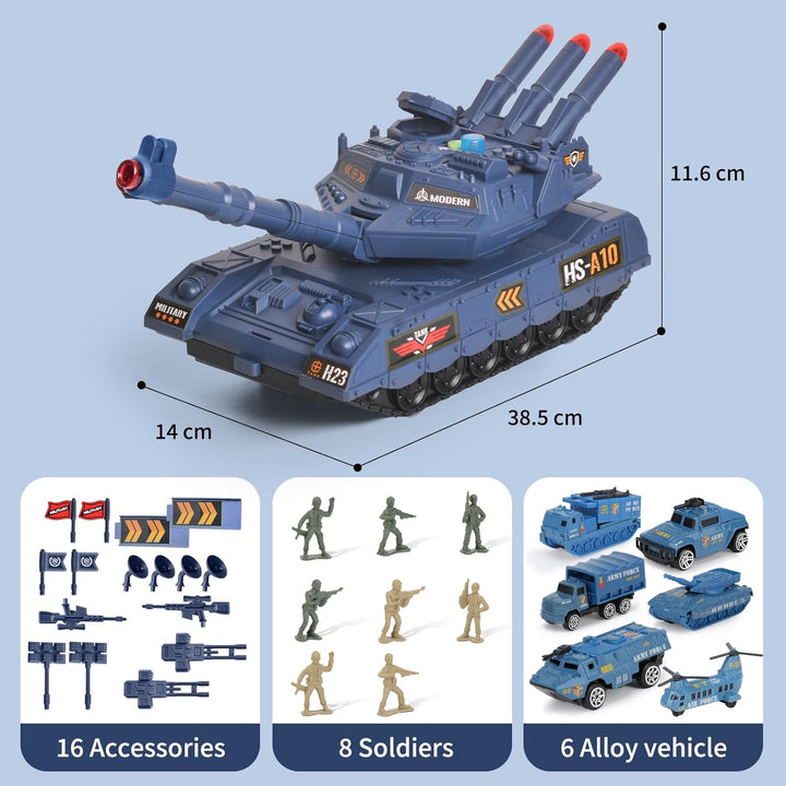 KADAYAYA Panzerspielzeug für Jungen, Armeespielzeug mit Licht und Ton, 6 Armeespielzeug und 8 Soldat