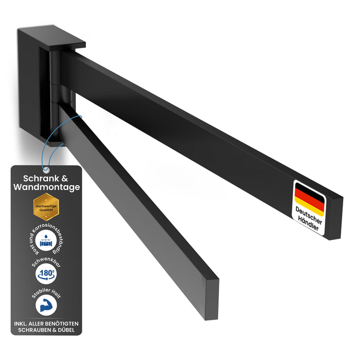 rtmr Handtuchhalter Wandmontage & Schrankmontage, 2-armig, schwenkbar, schwarz matt, Premium Gästeha