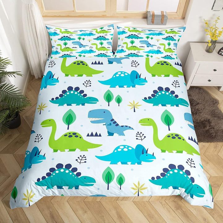 Homewish Dinosaurier Bettbezug für Jungen 135x200,Cartoon Dino Bettwäsche Set Blau Grün Dinosaurier