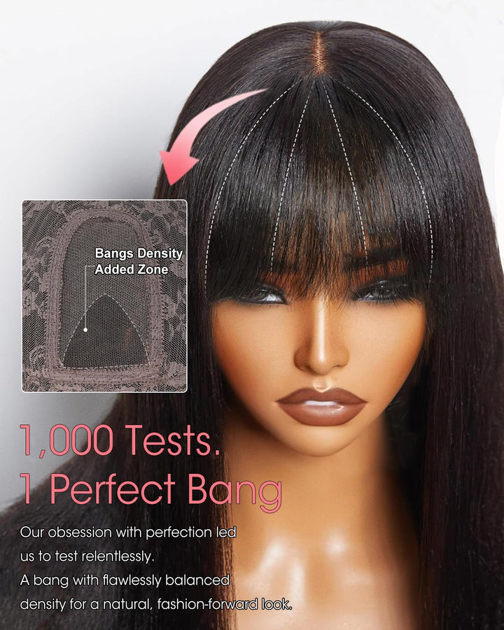 Tunfine Straight Bob Glueless Human Hair Wigs 2x4 Lace Front Wigs With Bangs Echthaar Perücke for Bl
