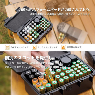 KIWIFOTOS AAA AA Batterie Organizer Aufbewahrungskoffer Batteriehalter mit Batterieprüfer IP67 Wasse