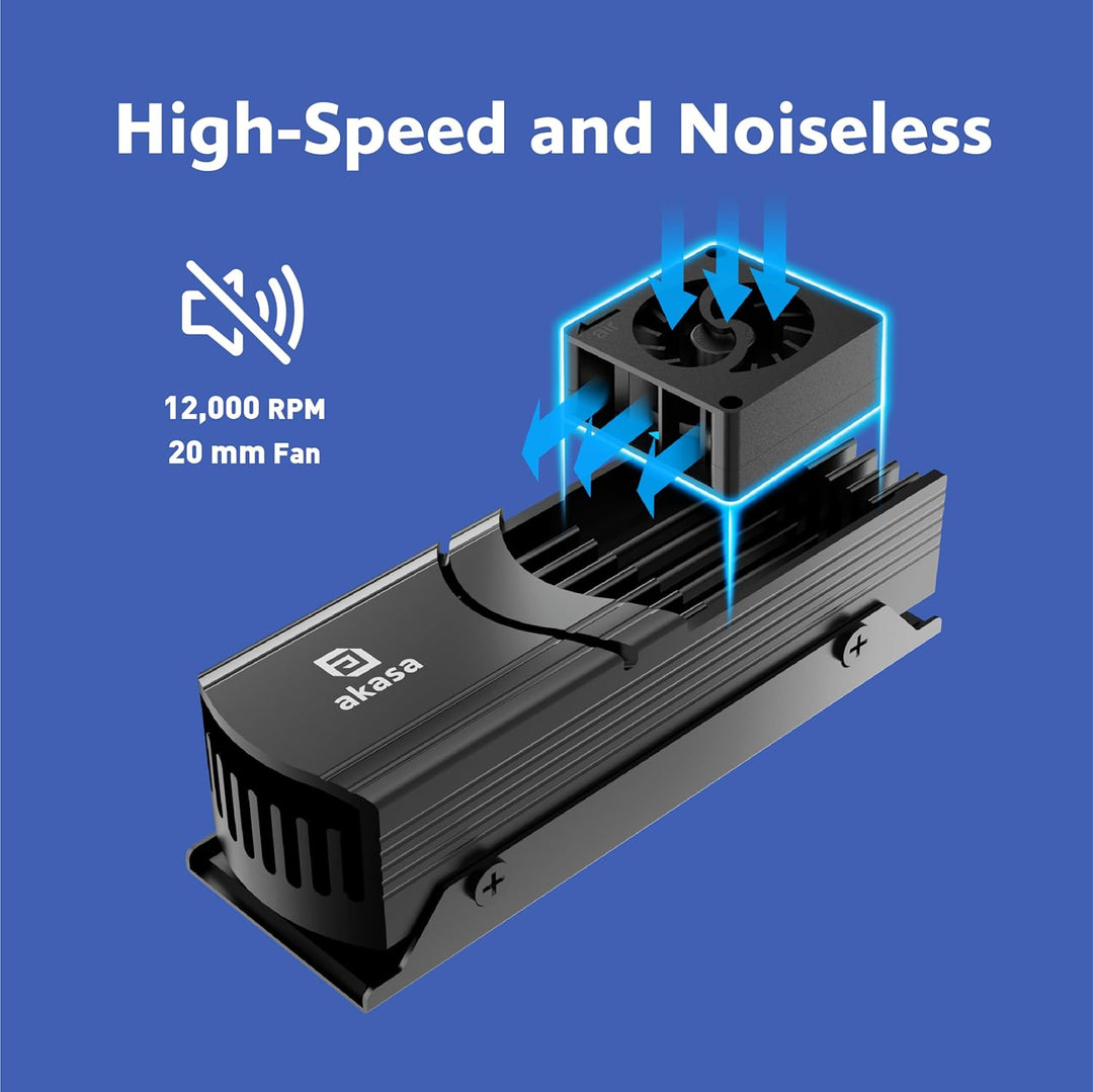 Akasa Gecko Pro LX, M.2 NVMe PCIe 5.0, Aluminium High-Speed Built-in Fan Heatsink Cooler, Support 22