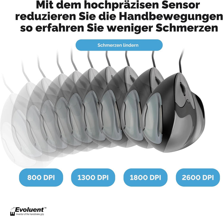 Evoluent VerticalMouse D s, VMDS, Schwarz, Silber, Grau s Mit Kabel Single, s Mit Kabel Single