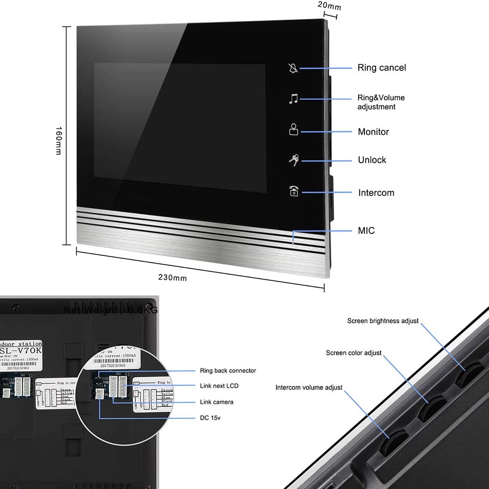 Video Türsprechanlage Türklingel mit kamera Intercom System, 1080P 7 Zoll Metall Material Monitor, G