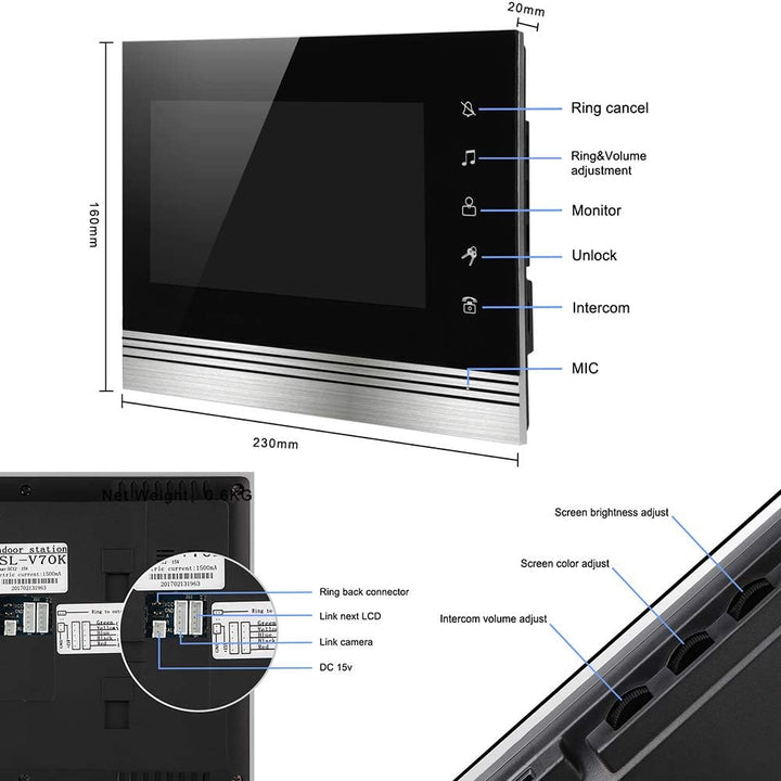 Video Türsprechanlage Türklingel mit kamera Intercom System, 1080P 7 Zoll Metall Material Monitor, G