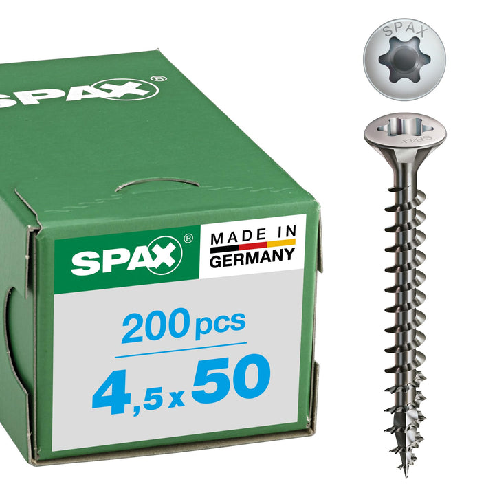 SPAX Universalschraube aus Edelstahl rostfrei A2, 4,5 x 50 mm, 200 Stück, T-STAR plus, Linsensenkkop