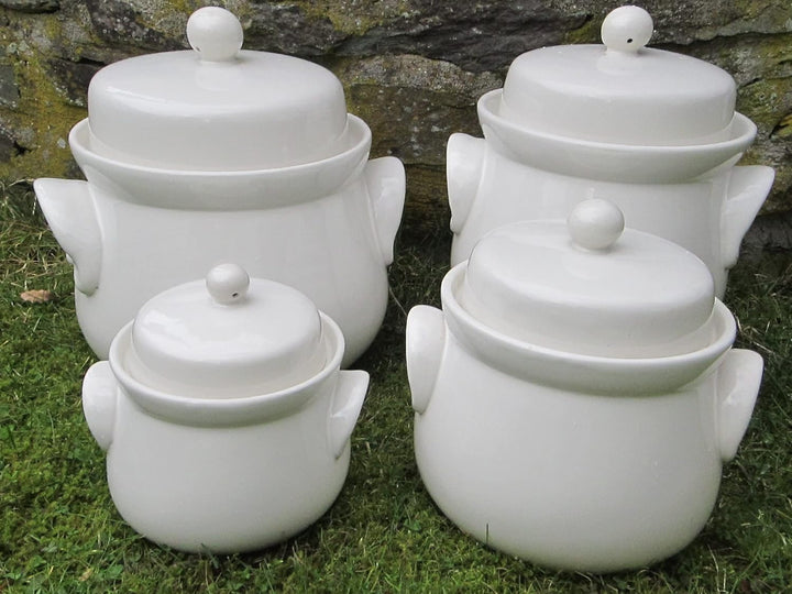 Nik.Schmitt & Sohn Mini-Gärtopf 1 Liter, Creme, Unbeschichtet, Steinzeug, 1 Liter, Deckel und Beschw