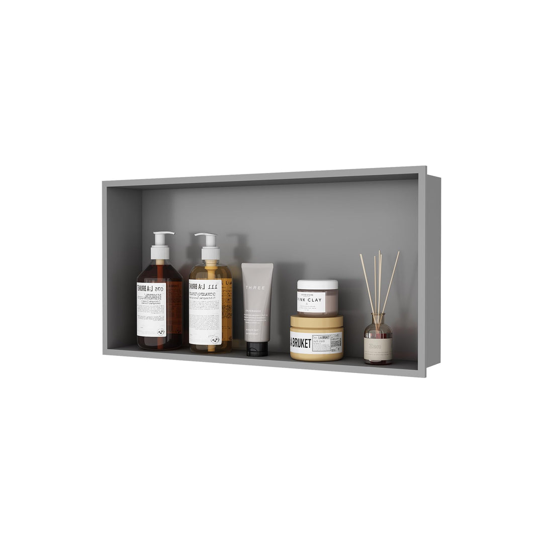Graue Dusch-Wandnische aus Stahl, Badezimmer-Einbaunische 60 × 30 × 10 cm, Rostfrei, Einfache Montag