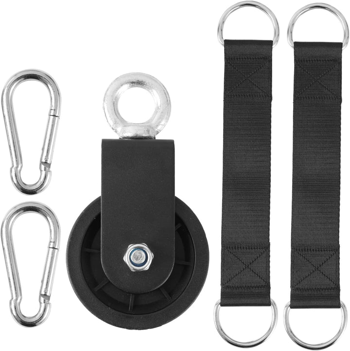 Gym Pulley System 90mm Pulley Wheel with 2 Hanging Strap Carabiner, Fitness Swivel Pulley Wheel for