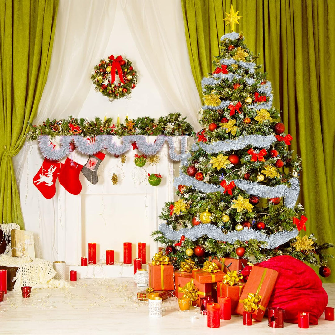 Weihnachtsbaum Lametta Girlande,8Pcs Glänzend Weihnachtsbaum Ornamente,Weihnachtsdeko Metallische Gi