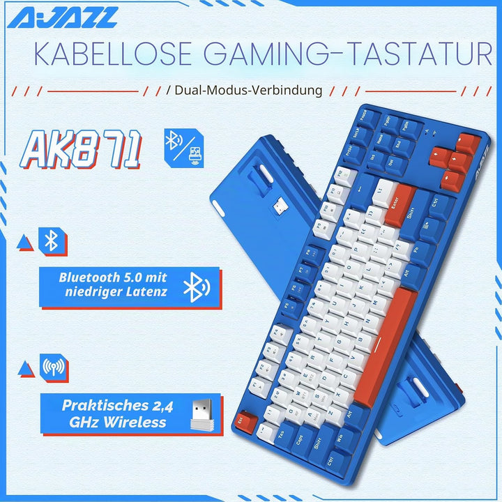 AJAZZ AK871 Kabellose Gaming-Tastatur 75%, Bluetooth/2,4 GHz Wireless Dual-Modi, TKL 80% Mechanische