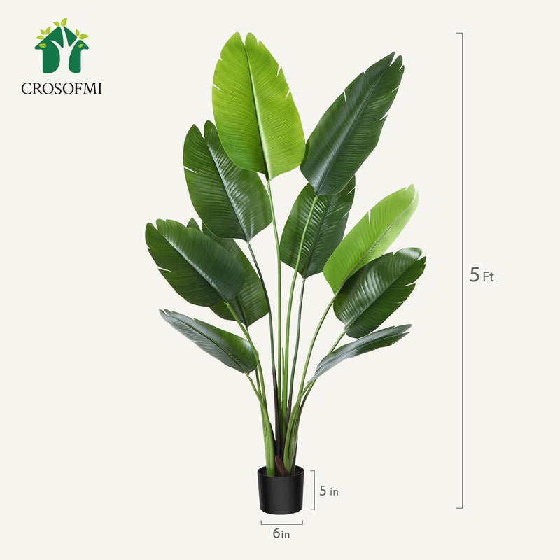 CROSOFMI Künstliche Paradiesvogel Pflanze 150cm künstliche Tropische Palme mit 10 Blättern perfekte