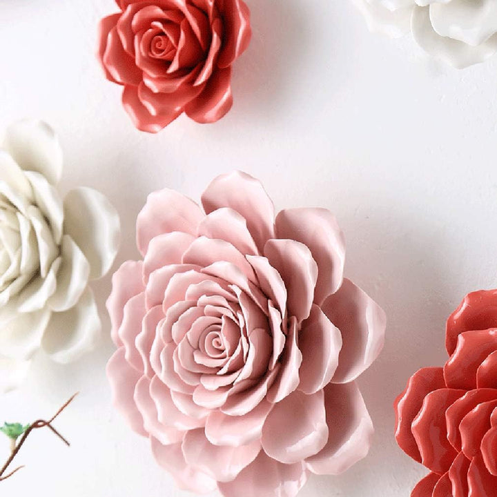 ALYCASO Rose Keramik Blume Wanddekoration Künstliche 3D Blume Wandkunst für Wohnzimmer Zuhause Flur
